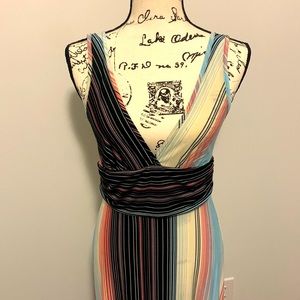 NEW - Multi-Color Stripe V-Back Maxi Dress